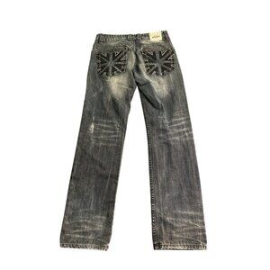 Yaso Mens Straight Leg Distressed Denim Jeans Size 30 Gray With Back Pocket Desi
